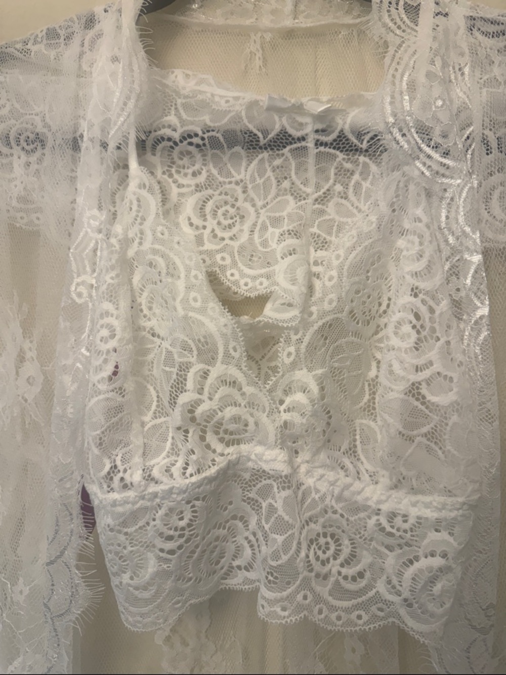 White Lace Sheer Robe and Bralette Set - Picture 2 of 10